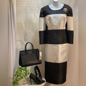 Lily and Taylor Dress with Bold Stripes- Size 18 (White and Black)